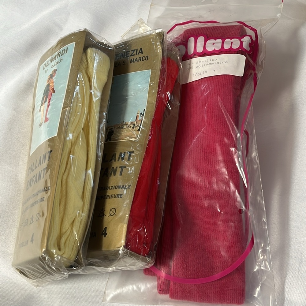 Lot of 3 Girl boy Kids tights red yellow pink 4 4T toddler baby new 3pc bundle